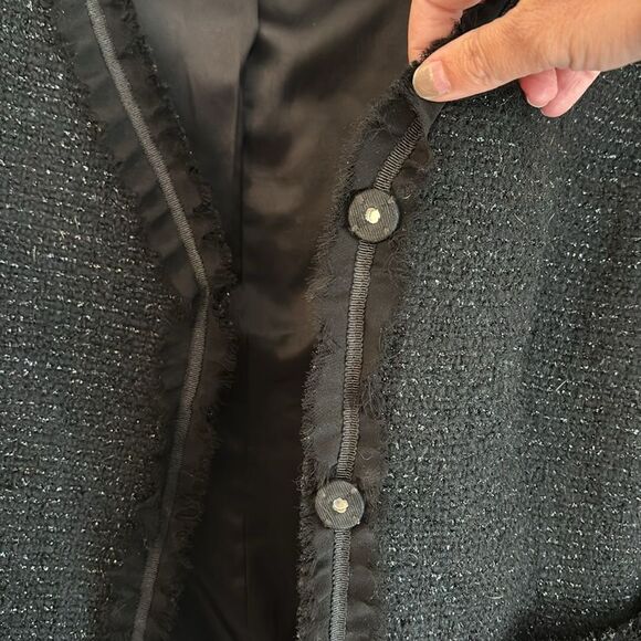 Talbots Women black tweed sparkle holiday raw hem blazer suit jacket size. 8 EUC - Picture 9 of 12